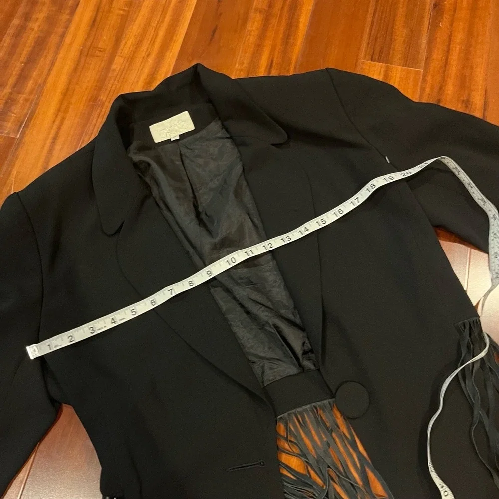 Cache Black Jacket Fringe Trim Single Button Notched Lapel‎ Blazer Western Sz 14